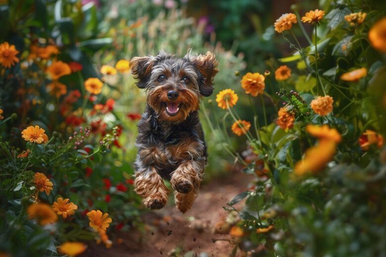 Doxiepoo rennt durch den Garten