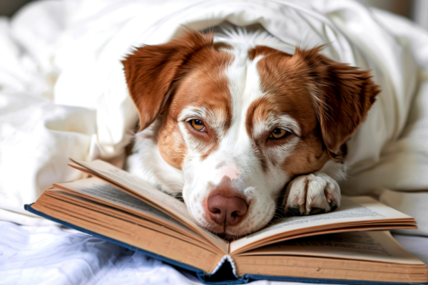 Geschenke für Hundebesitzer: Hund liegt auf Buch