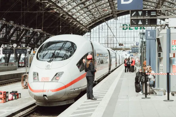 Hund im Zug - Zug im Bahnhof