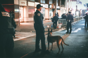 Polizeihund mit Hundeführer im Einsatz